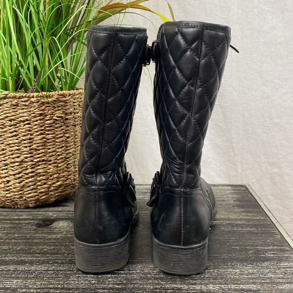 Saks 5th Avenue Black Quilted Zip Up Buckle Moto Calf Boots 7 - Picture 3 of 7